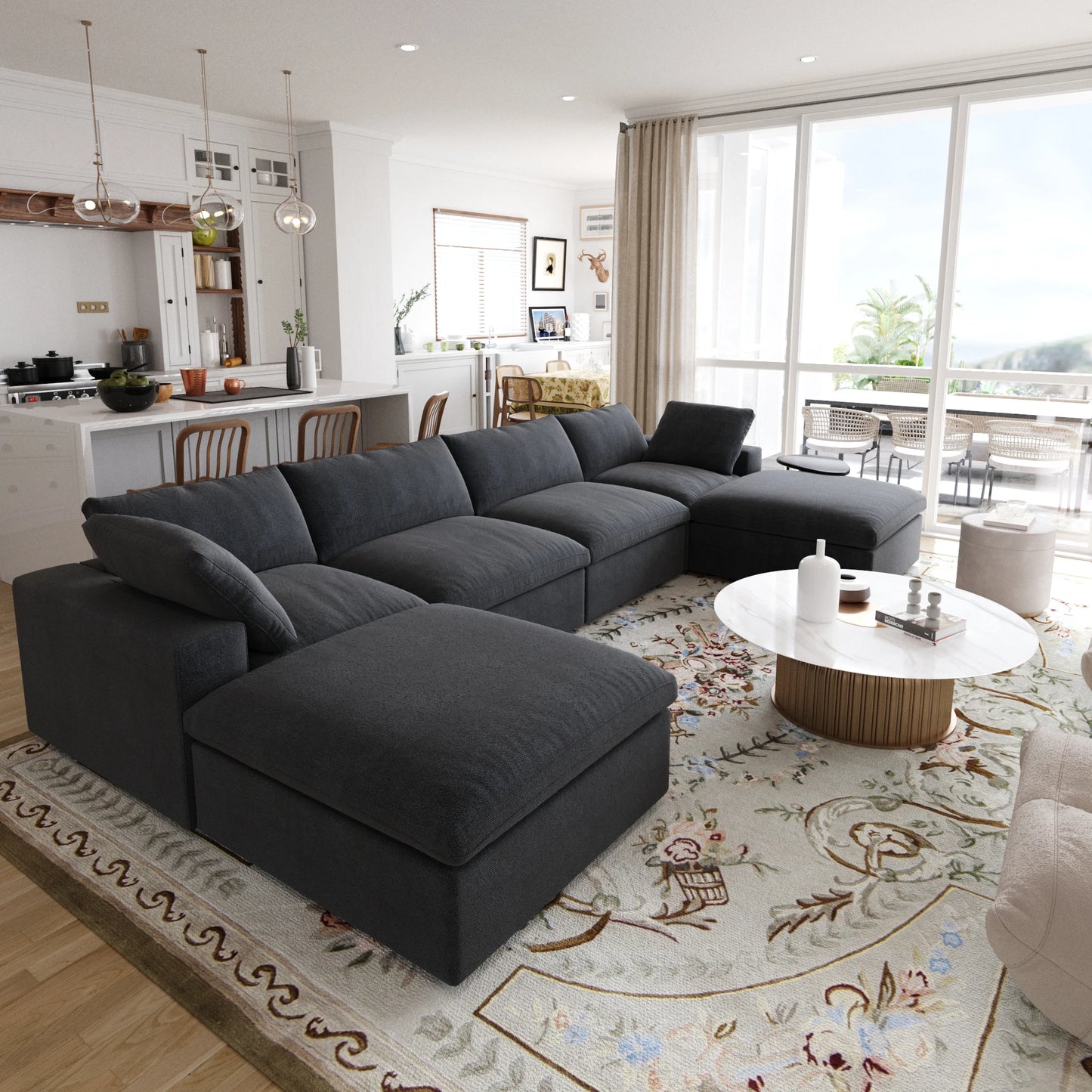 Modular Convertible Cloud Couch U Shaped 6 Seat Sofa