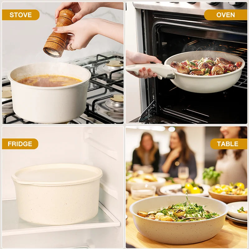 Astercook 21 Nonstick Ceramic Cookware Set Milky White