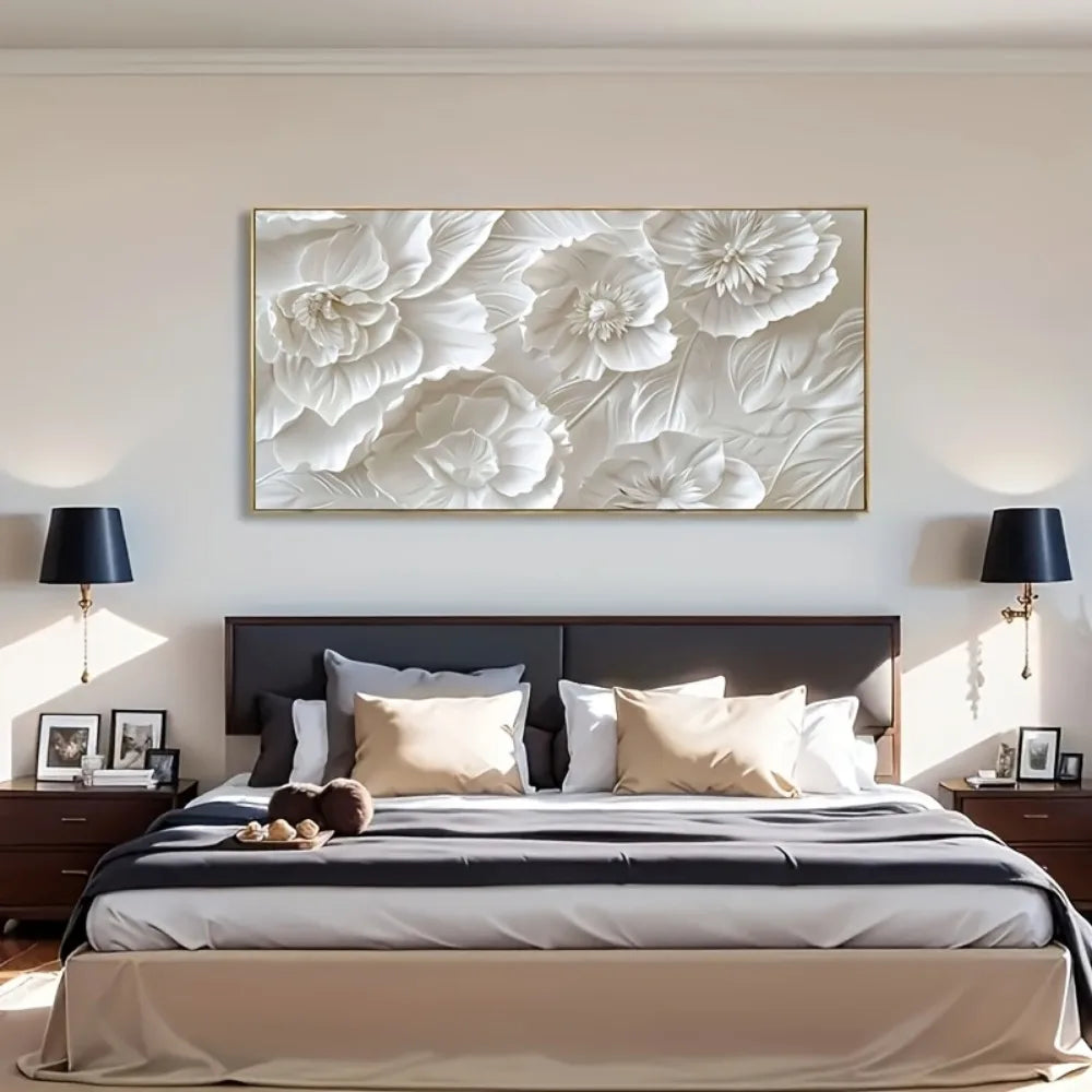 Frameless Modern Wall Art White Flowers Canvas Poster Decor