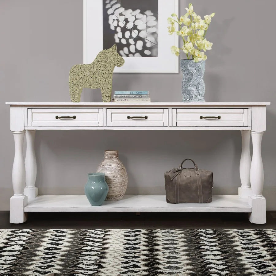 63 Inch Wood Console Table With 3 Drawers And Shelf Entryway