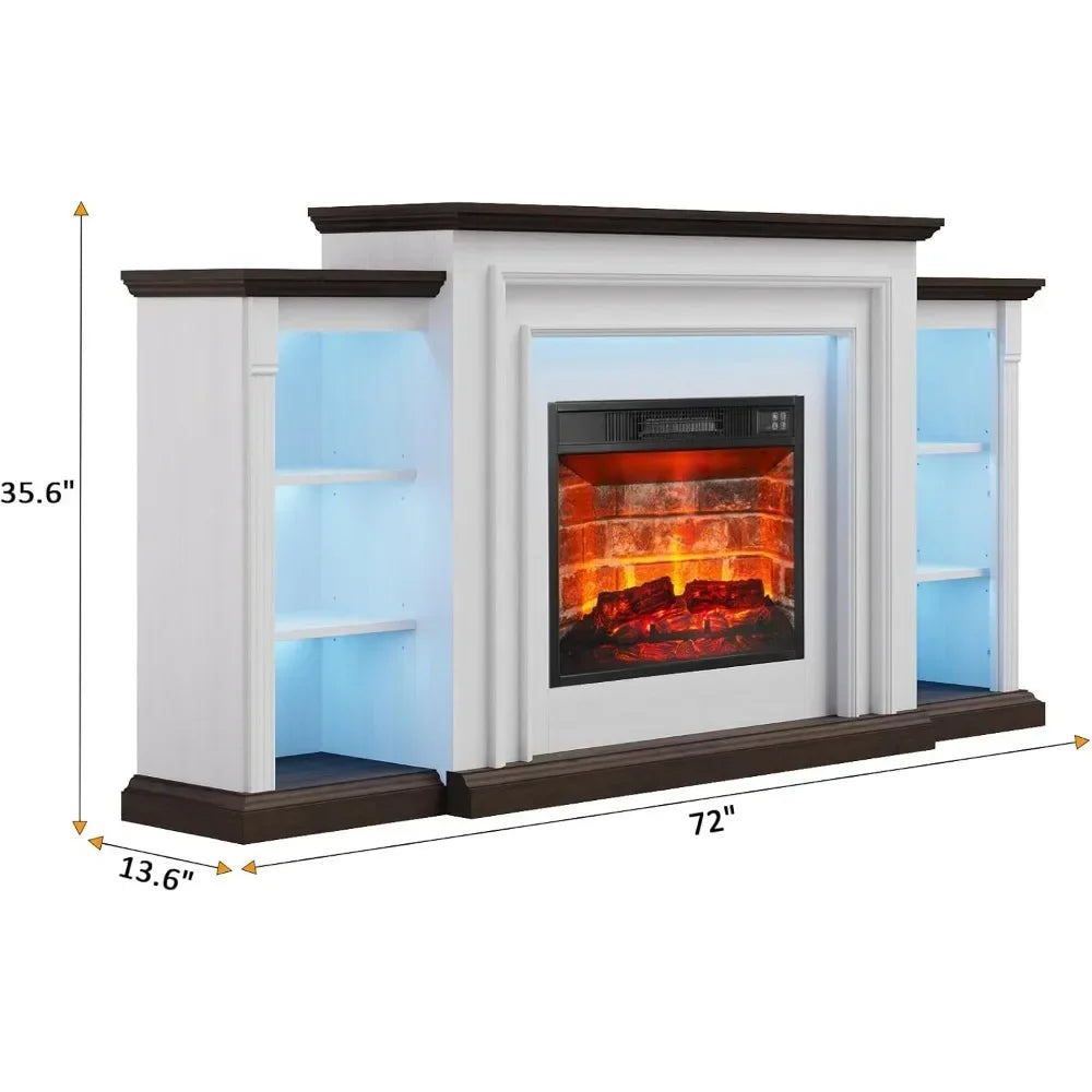 72 Inch LED Electric Fireplace Mantel TV Stand 80 Inch TV