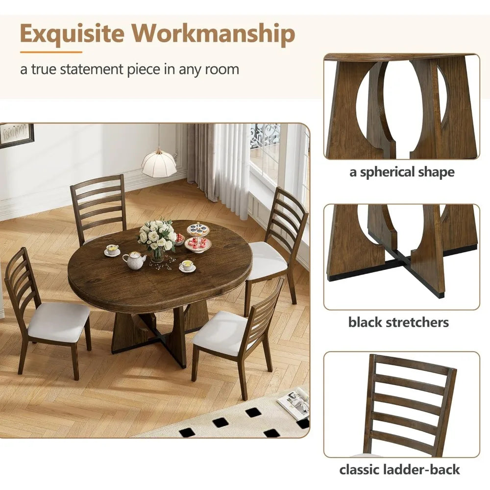 ANGDUO 5-Piece Extendable Round Dining Table Set And Chairs
