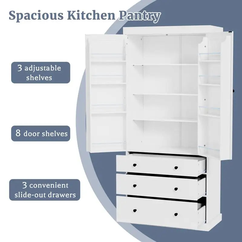 77in Farmhouse Kitchen Pantry Freestanding Storage Cabinet