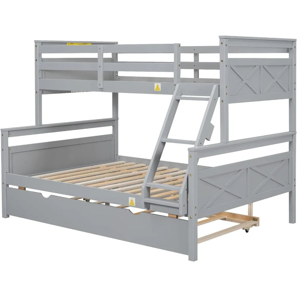 Merax Trundle Bunk Bed Twin Over Full Wood Frame Guardrail
