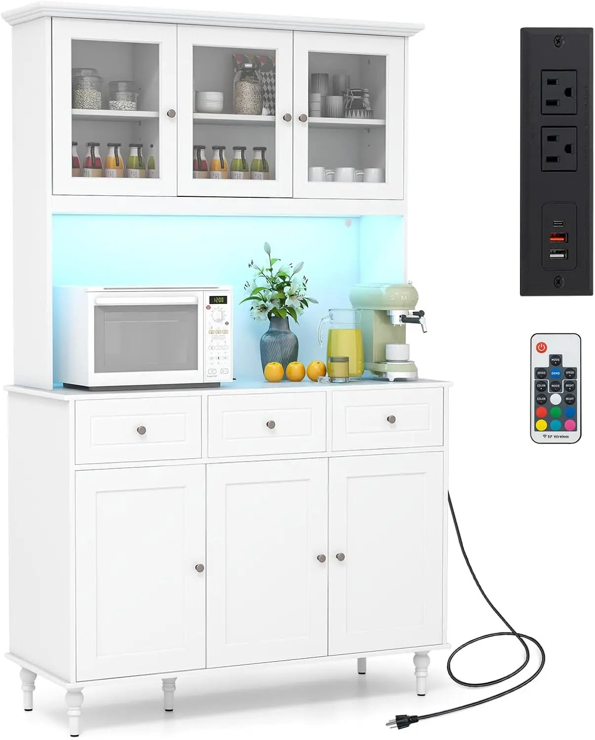 Large Pantry Cabinet with LED Lights and Spacious Storage