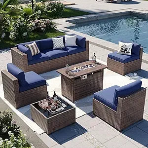 8-Piece Wicker Patio Furniture Set with Firepit Table