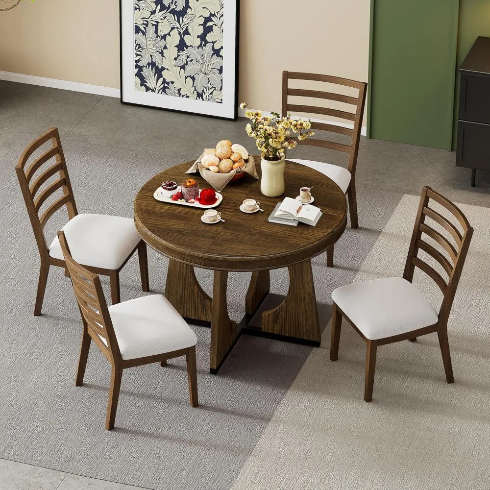 ANGDUO 5-Piece Extendable Round Dining Table Set And Chairs
