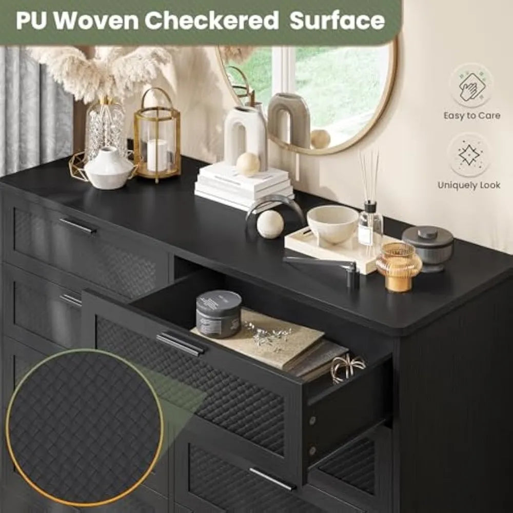 Black Dresser With 8 Drawers For Bedroom Rustic Wood Storage