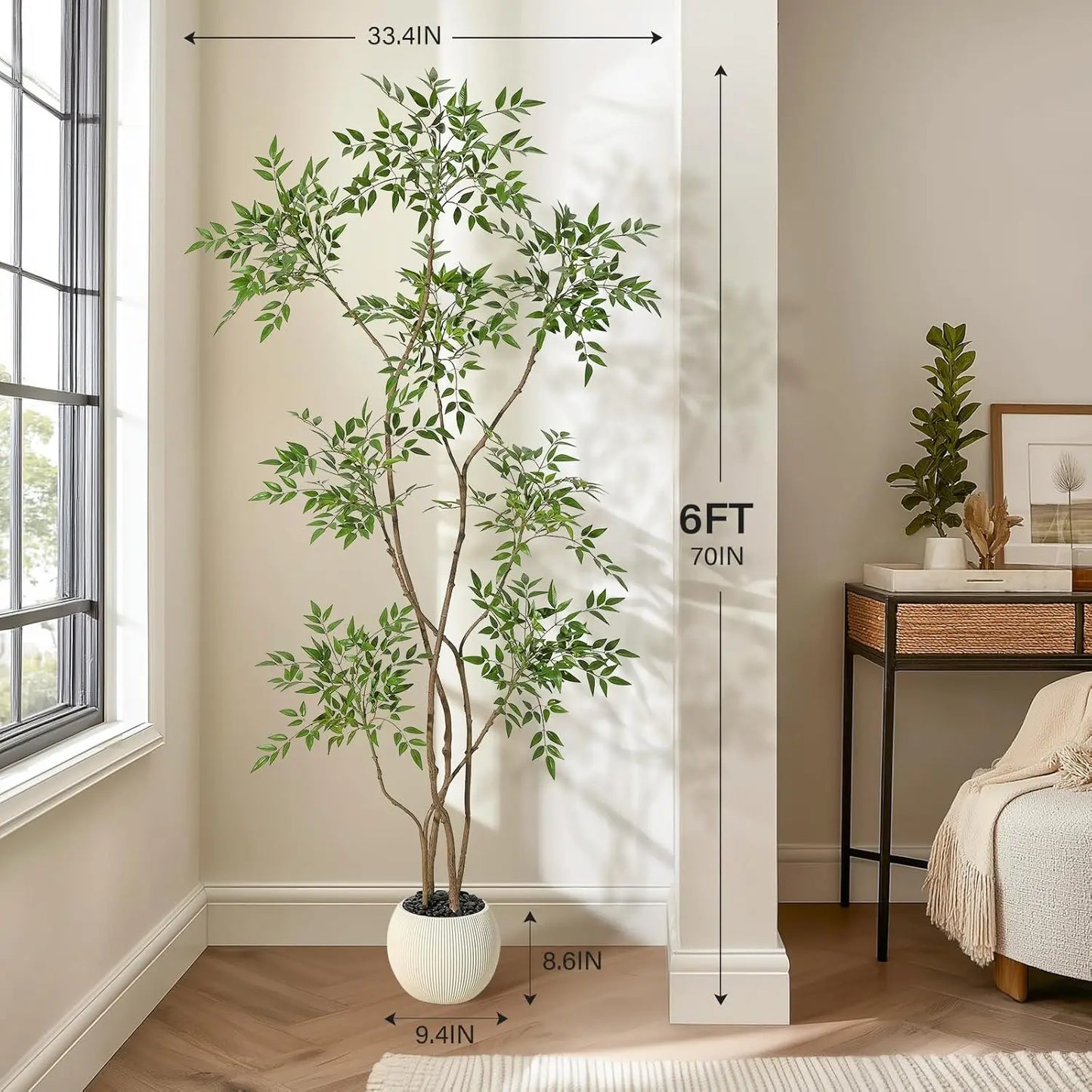 HiMISSCN Nandina Artificial Tree Floor Plant for Home Decor