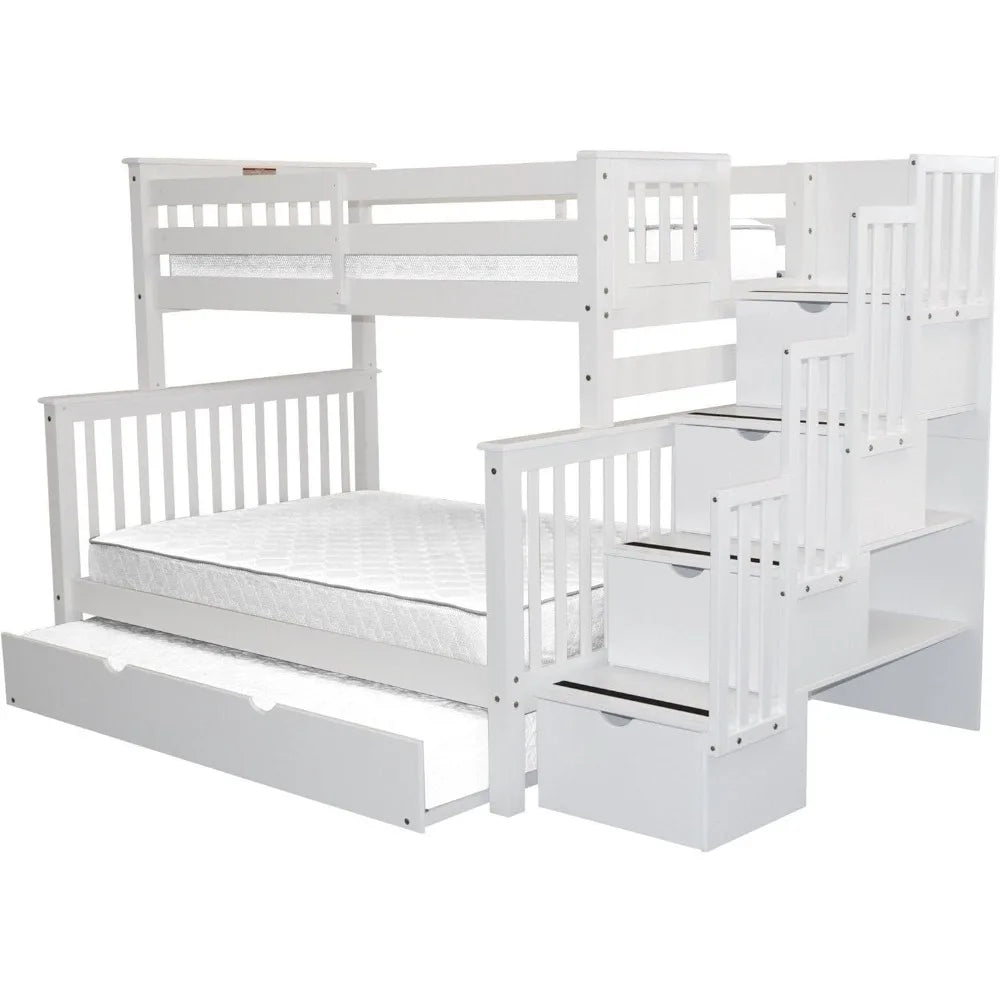 Stairway Bunk Bed Twin Over Full With 4 Drawers White