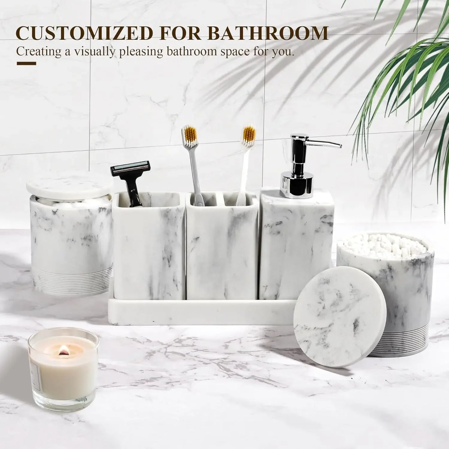 Elegant 6 Piece Bathroom Accessories Set with Soap Dispenser and Toothbrush Holders