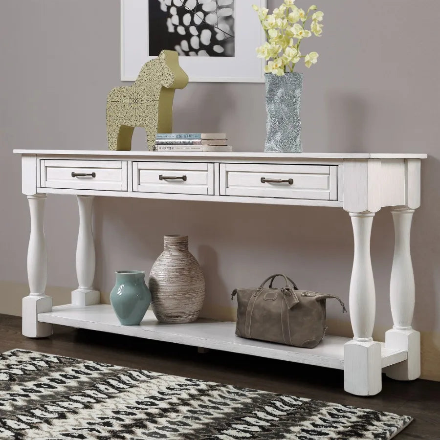 63 Inch Wood Console Table With 3 Drawers And Shelf Entryway