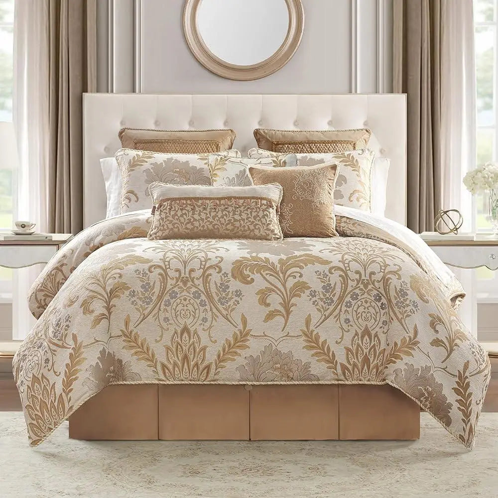 Floral Jacquard Queen Comforter Set with Bed Skirt