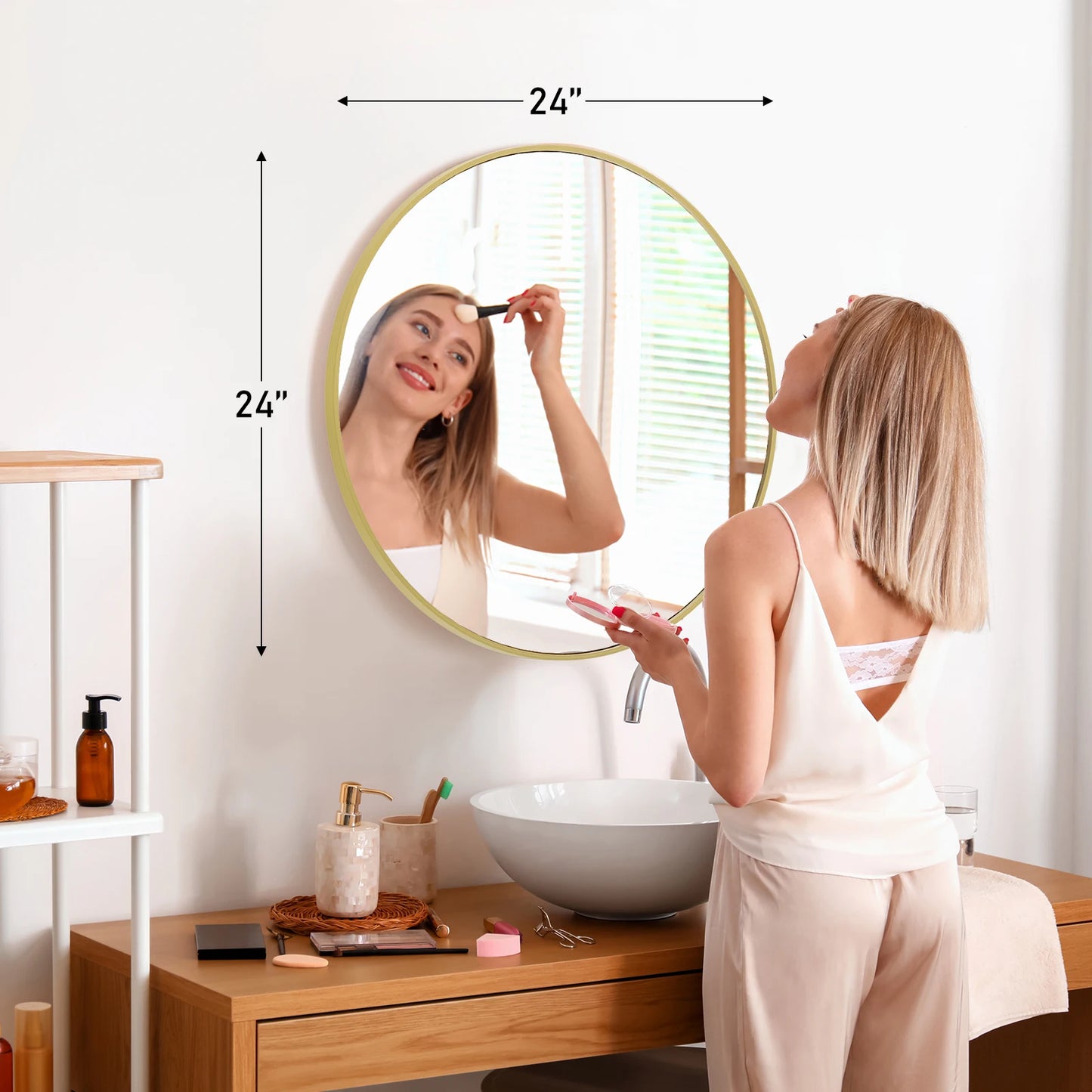 Large Gold Round Mirror for Wall with Modern Style and Shatterproof Glass