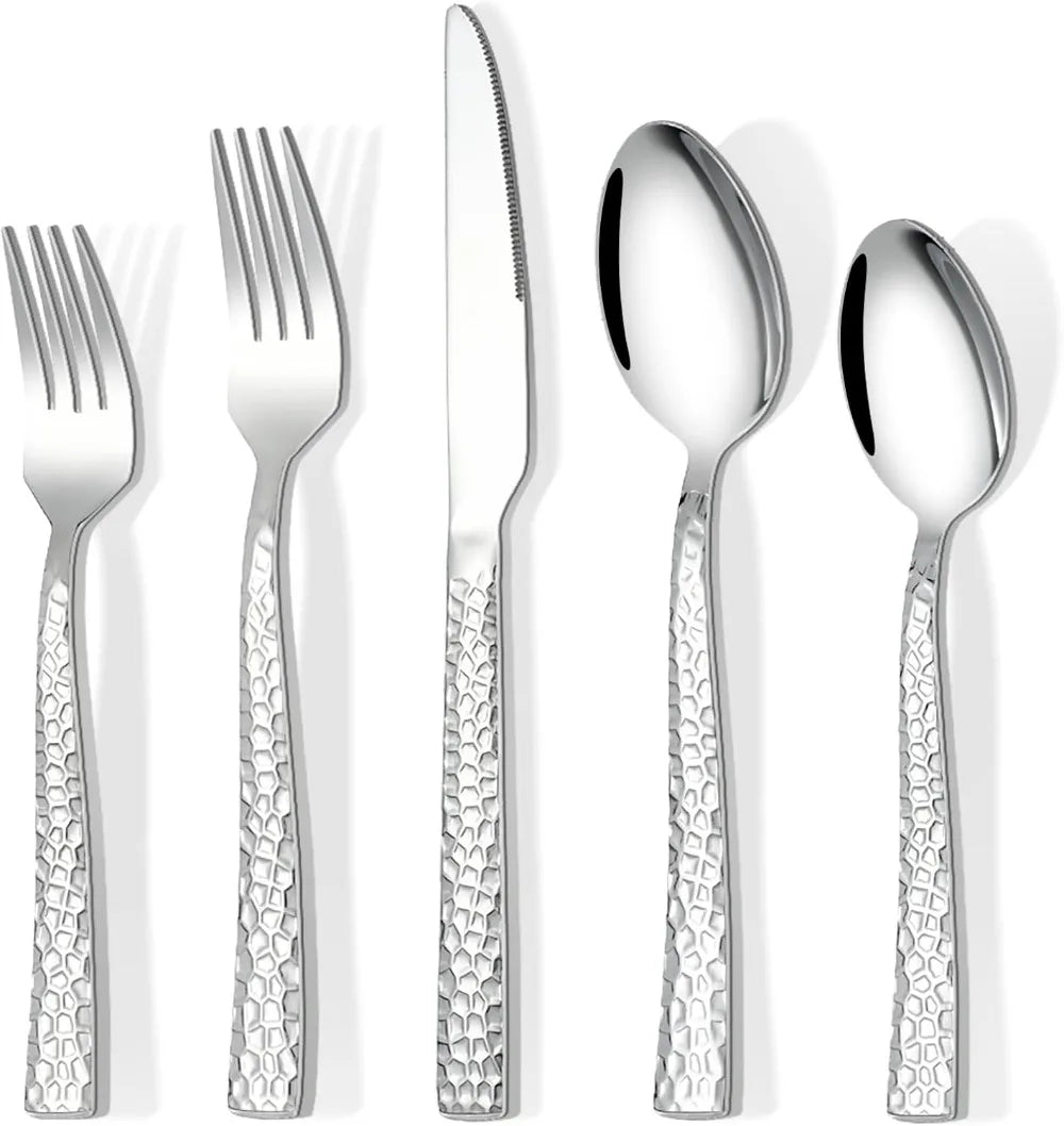 Hammered Silverware Set 20 Piece Stainless Steel Cutlery