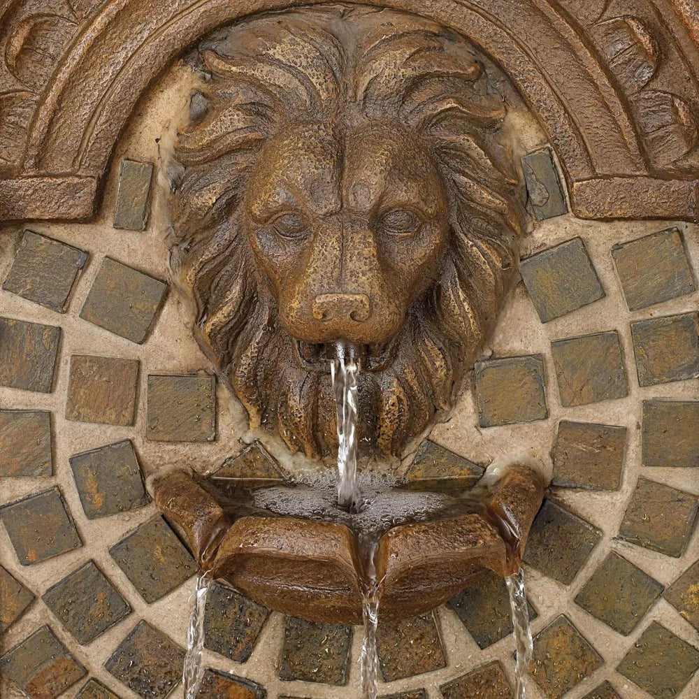 Royal Lion Head Outdoor Three Story Fountain With LED Light