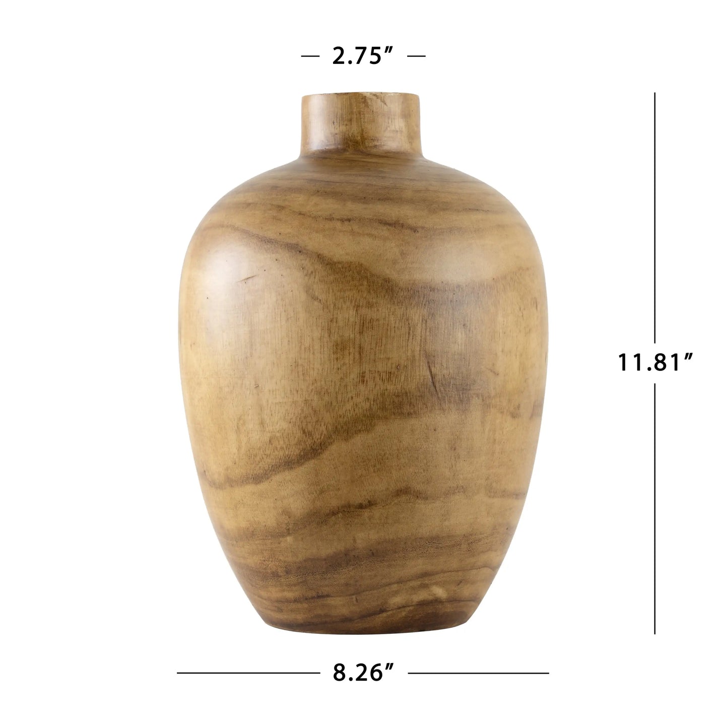 12 Inch Medium Tone Brown Wood Finish Indoor Tabletop Vase
