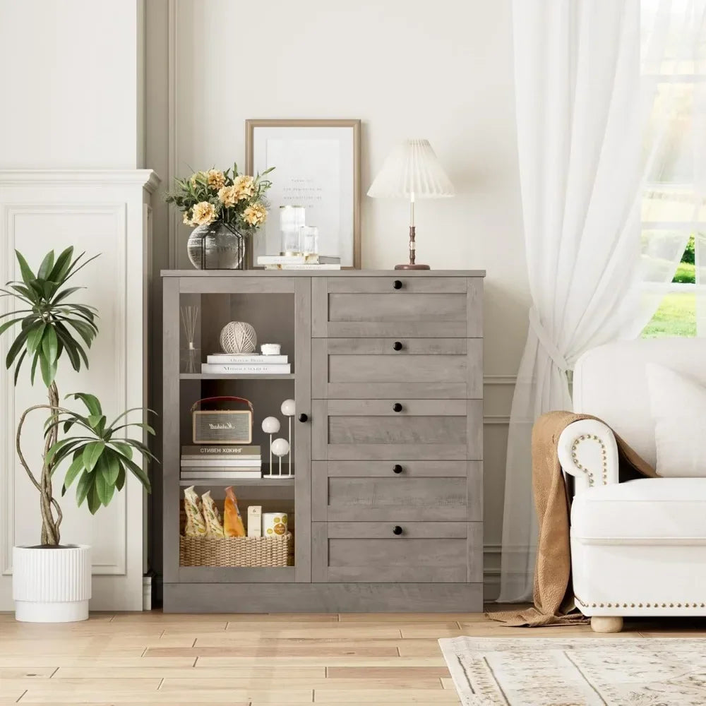 Modern Wood Storage Cabinet With Drawers For Living Room