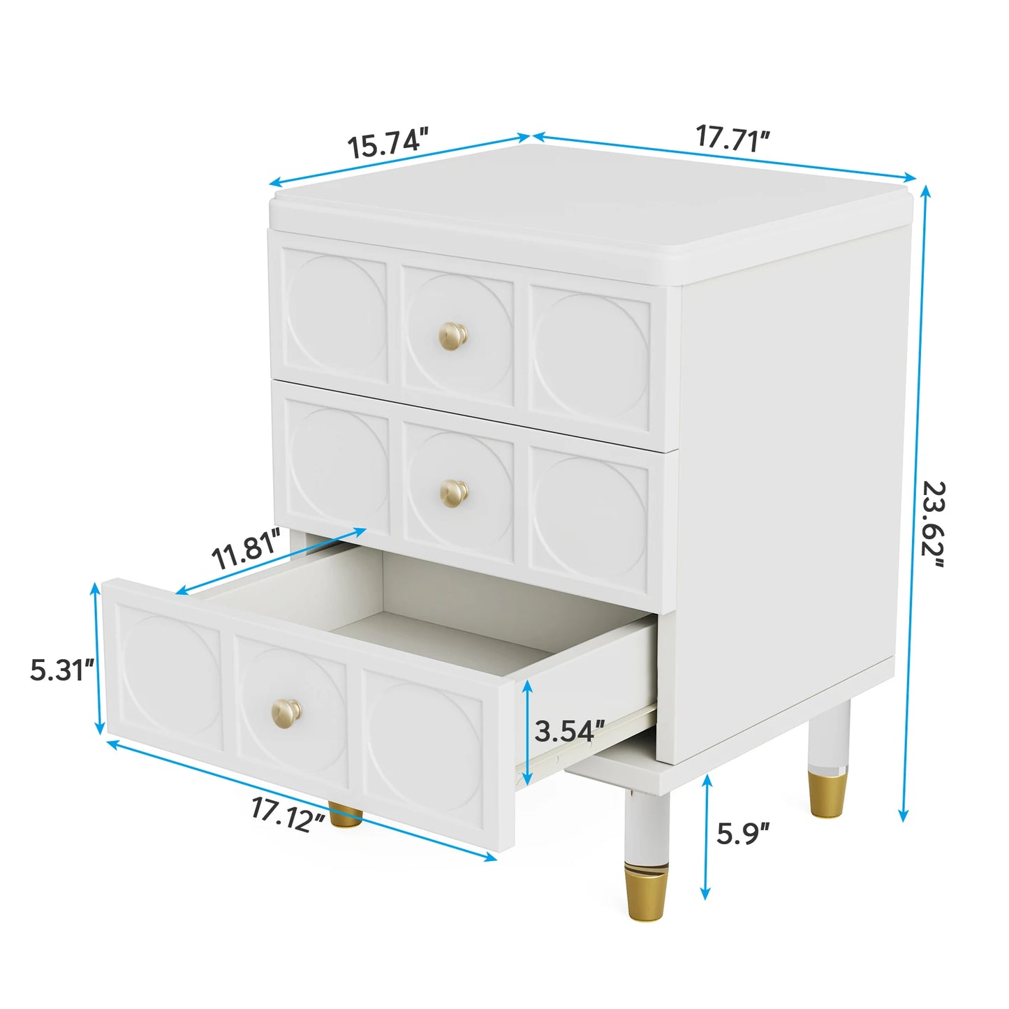 Tribesigns 3 Drawer Nightstand White And Gold Storage