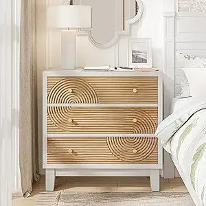 Three Drawer Farmhouse Dresser Handicraft Wood Ring Motif