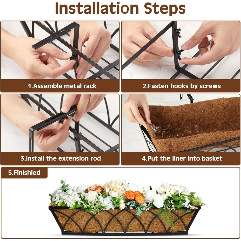 Ferraycle 12 Pcs 30 Inch Window Deck Railing Planters Black