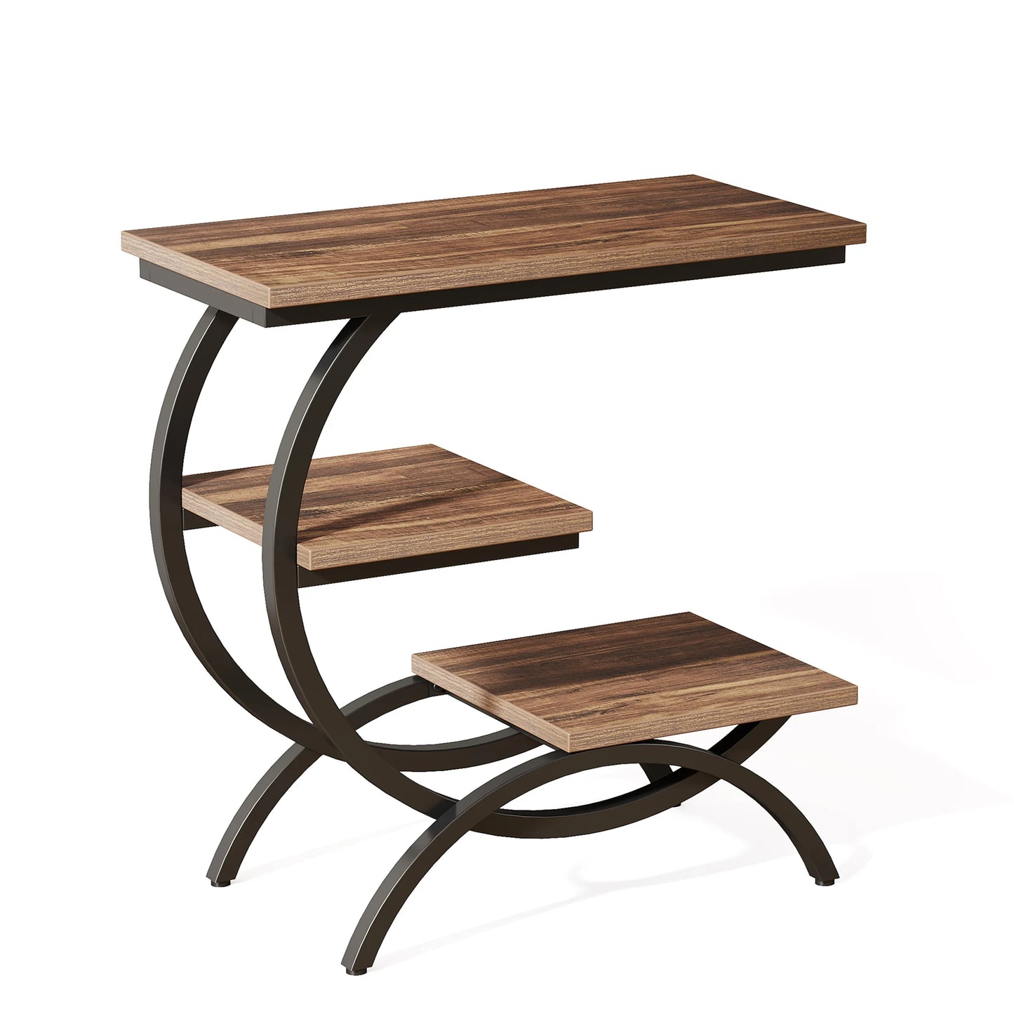 Tribesigns C Shaped End Table 3 Tier with Storage Shelves