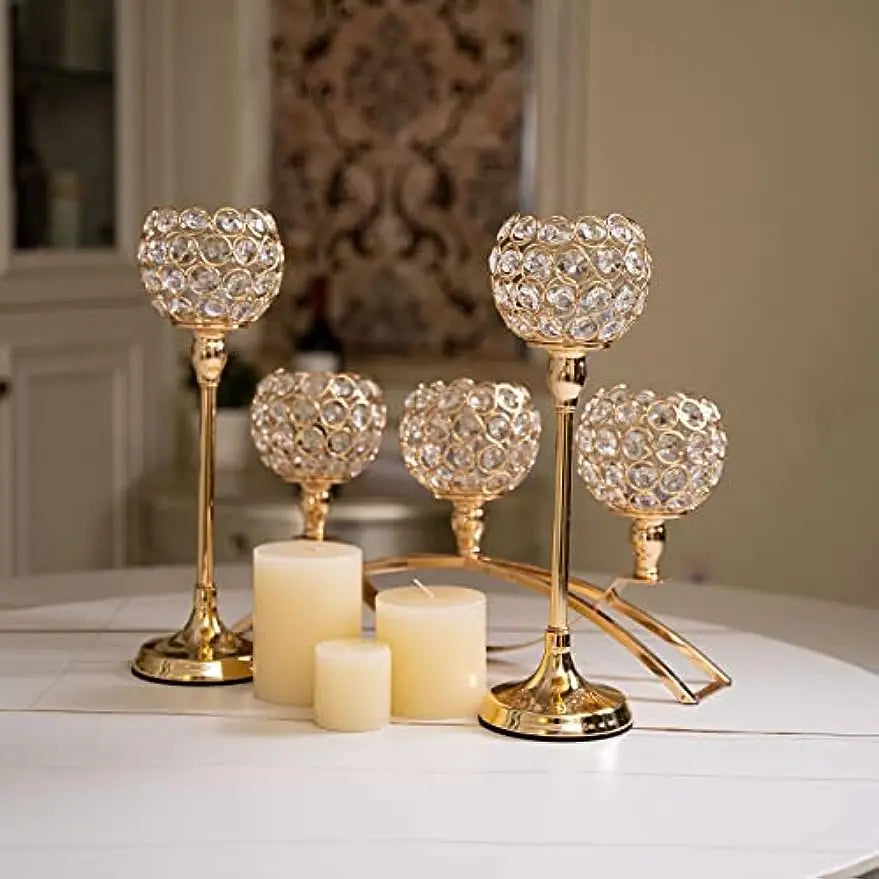 Gold 3 Arm Tealight Candelabra Stand For Table Centerpiece