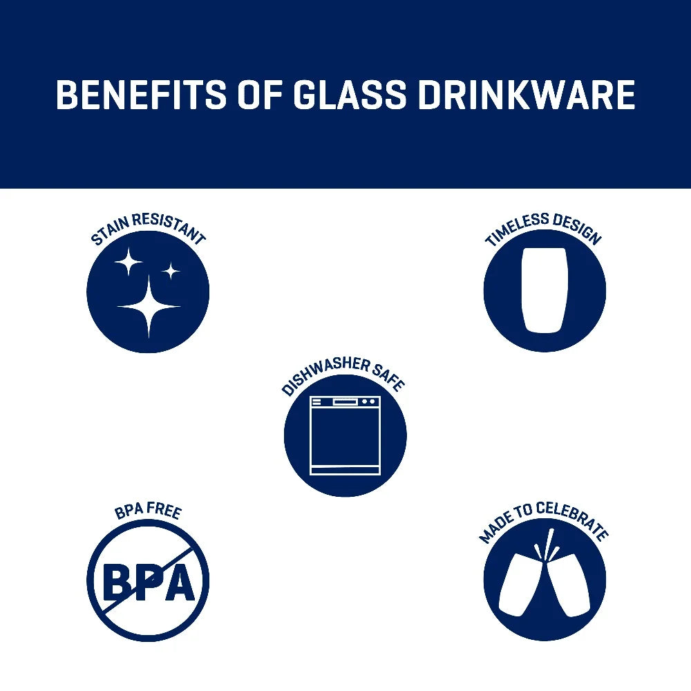 Set Of 8 Tall Clear Glasses 16oz Heavy Base Dishwasher Safe