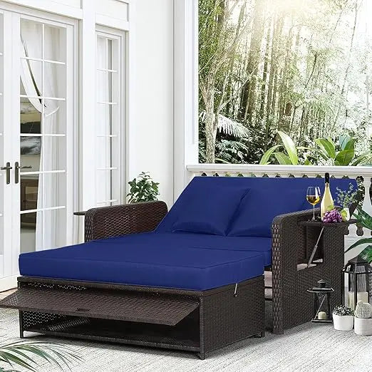 Moccha Outdoor Daybed Wicker Sofa Set With Storage Ottoman