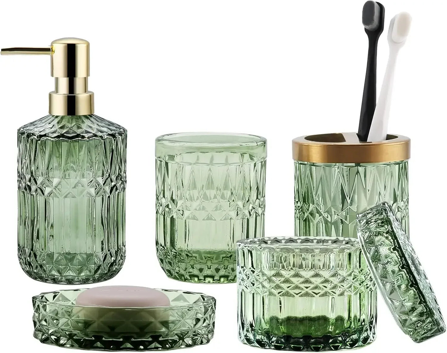 Clear Glass Bathroom Accessory Set for Modern Countertop Decor
