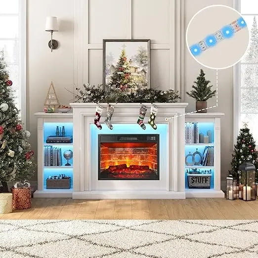 72 Inch LED Electric Fireplace Mantel TV Stand 80 Inch TV
