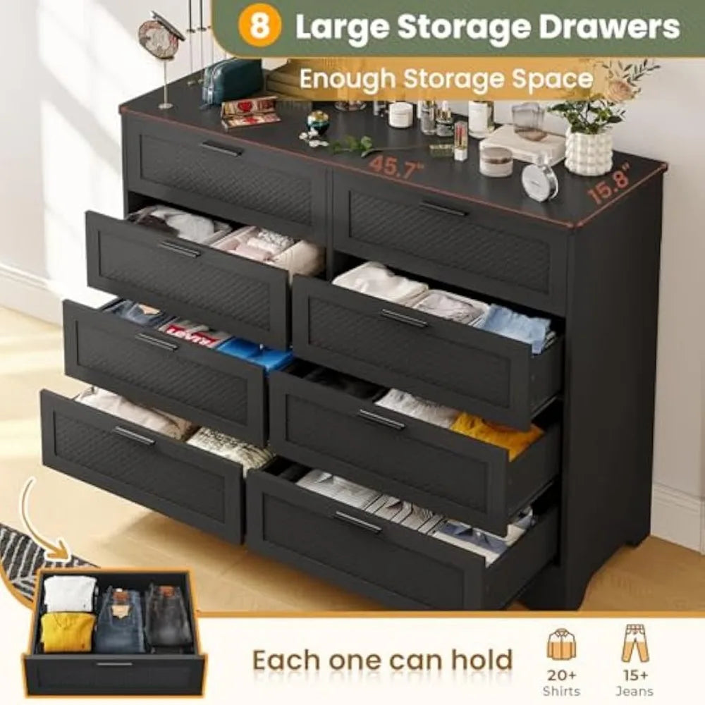 Black Dresser With 8 Drawers For Bedroom Rustic Wood Storage