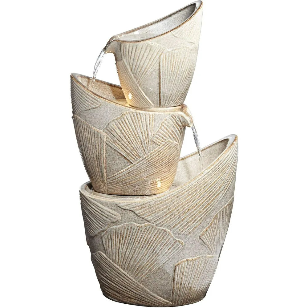 Lamps Plus Three Urn Faux Stone Floor Fountain With LED