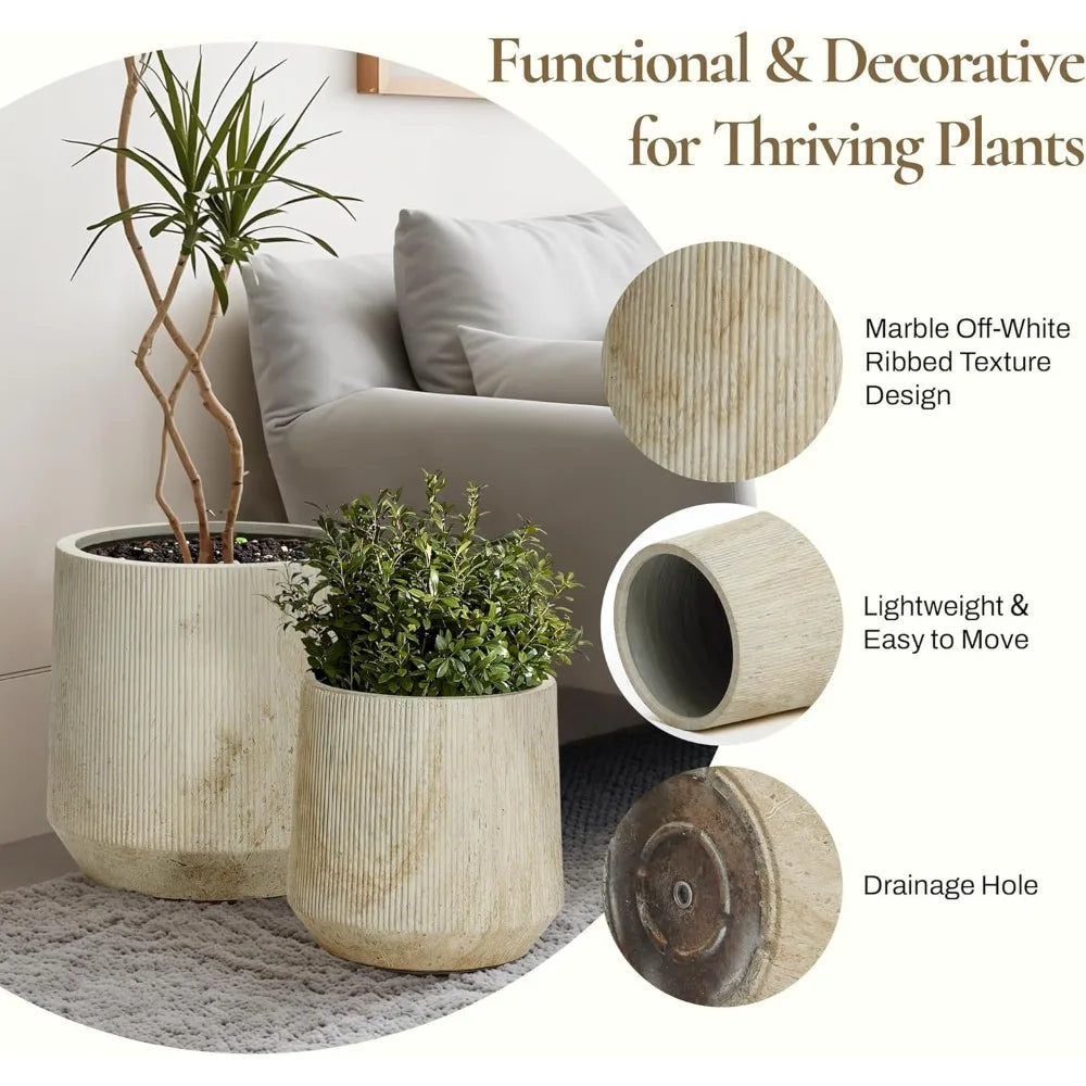 LuxenHome Round Planters 2 Indoor Plant Pots Drainage Hole