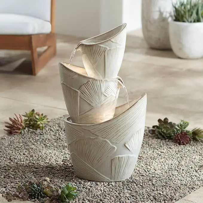 Lamps Plus Three Urn Faux Stone Floor Fountain With LED