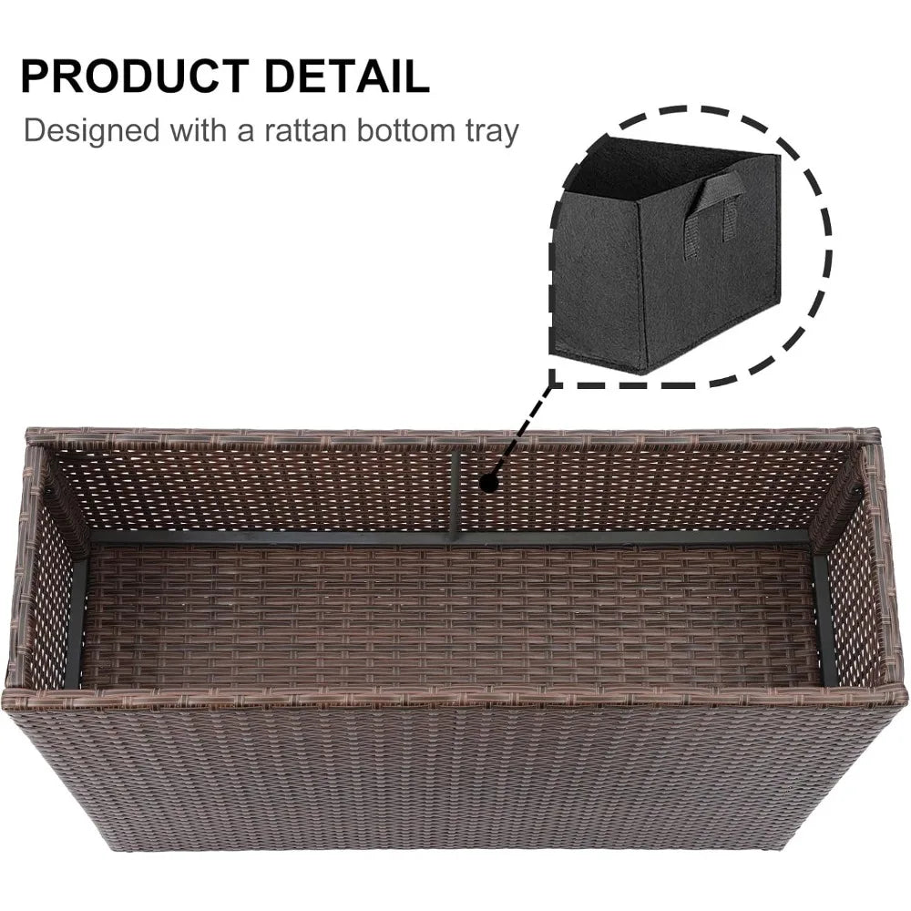 Tall Rectangular Planter With Removable Liner PE Rattan
