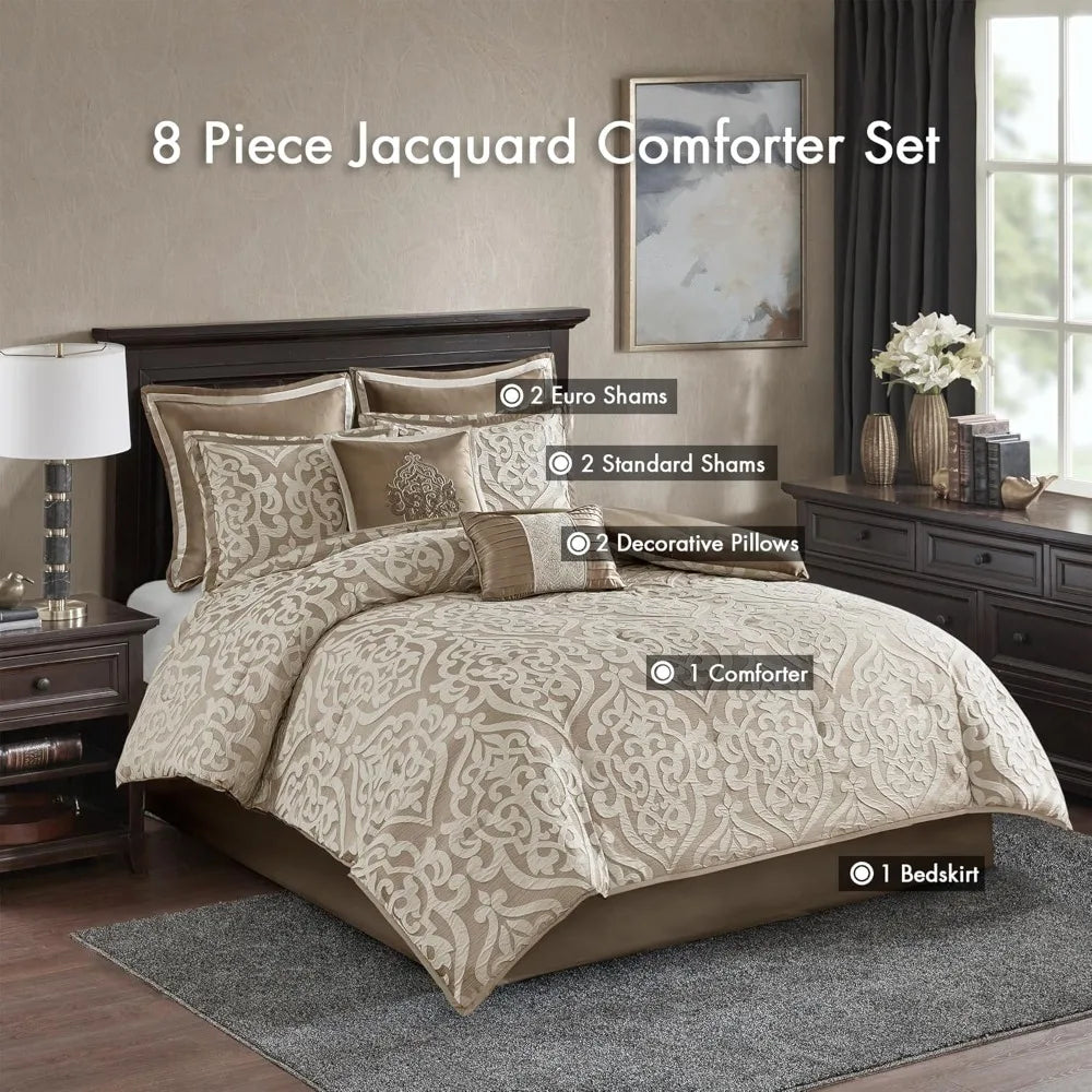 Odette Cozy Comforter Set Jacquard Damask Medallion Bedding