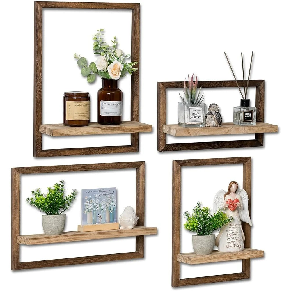 Wood Floating Shelves Rustic Wall Mounted Storage Set