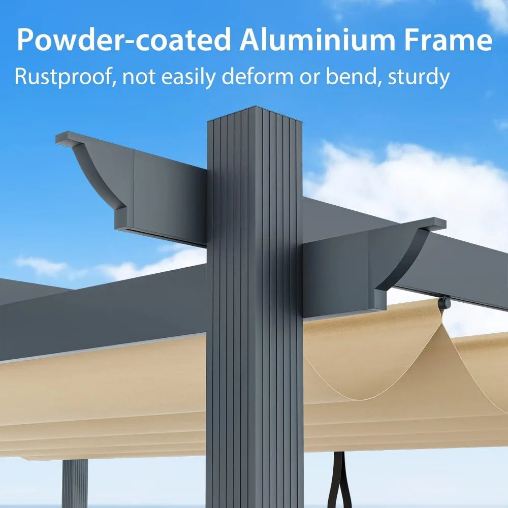 Frame Aluminum Pergola With Retractable Sun Shade Canopy