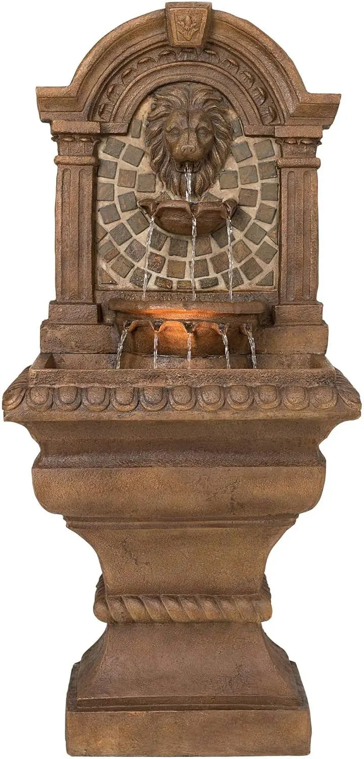 Royal Lion Head Outdoor Three Story Fountain With LED Light