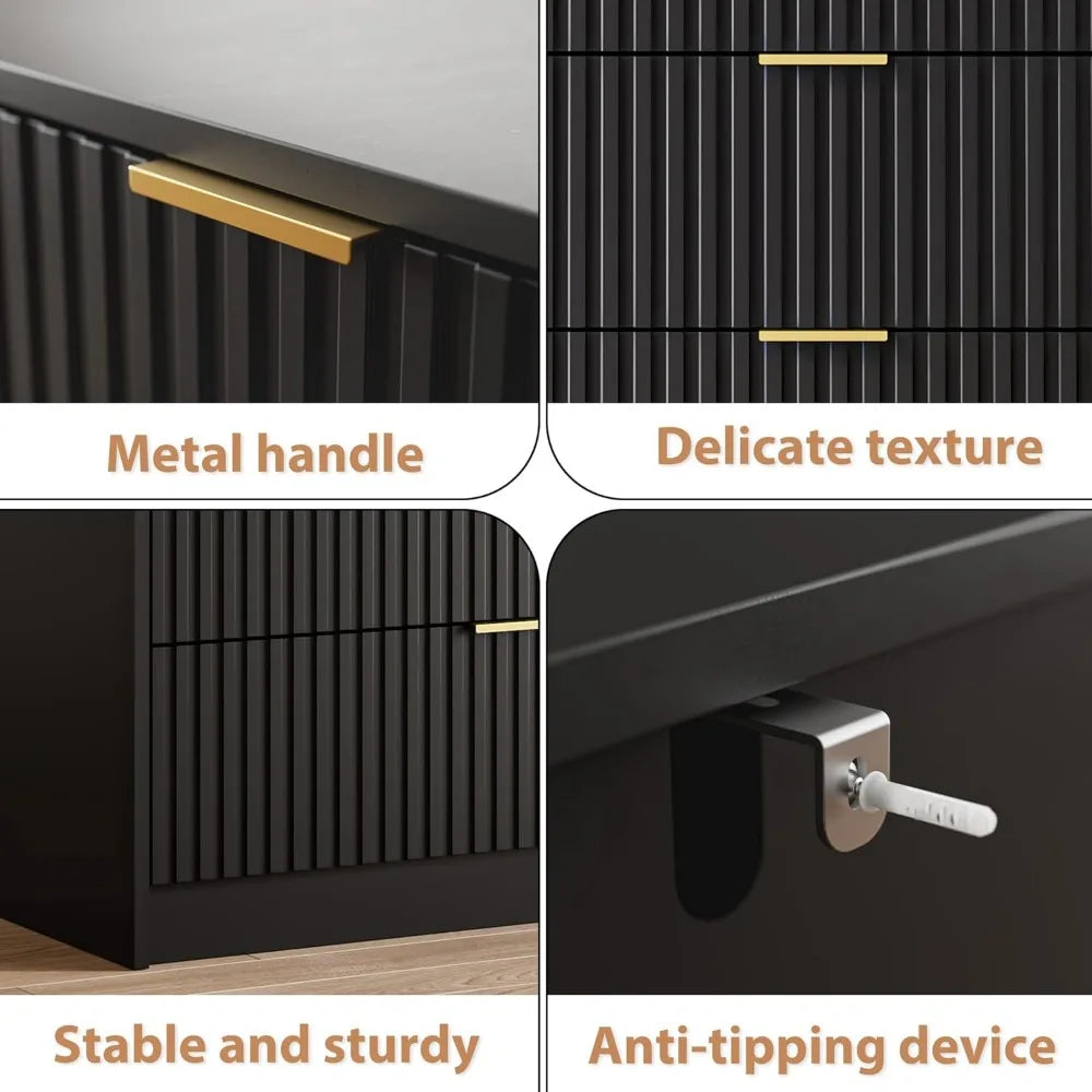 Black Dresser 9 Drawer Modern Chest for Bedroom Living Room
