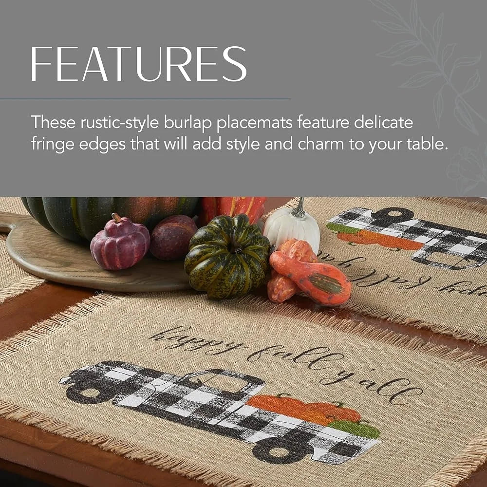 Rustic Burlap Placemats Set Of 4 Buffalo Plaid Truck Decor