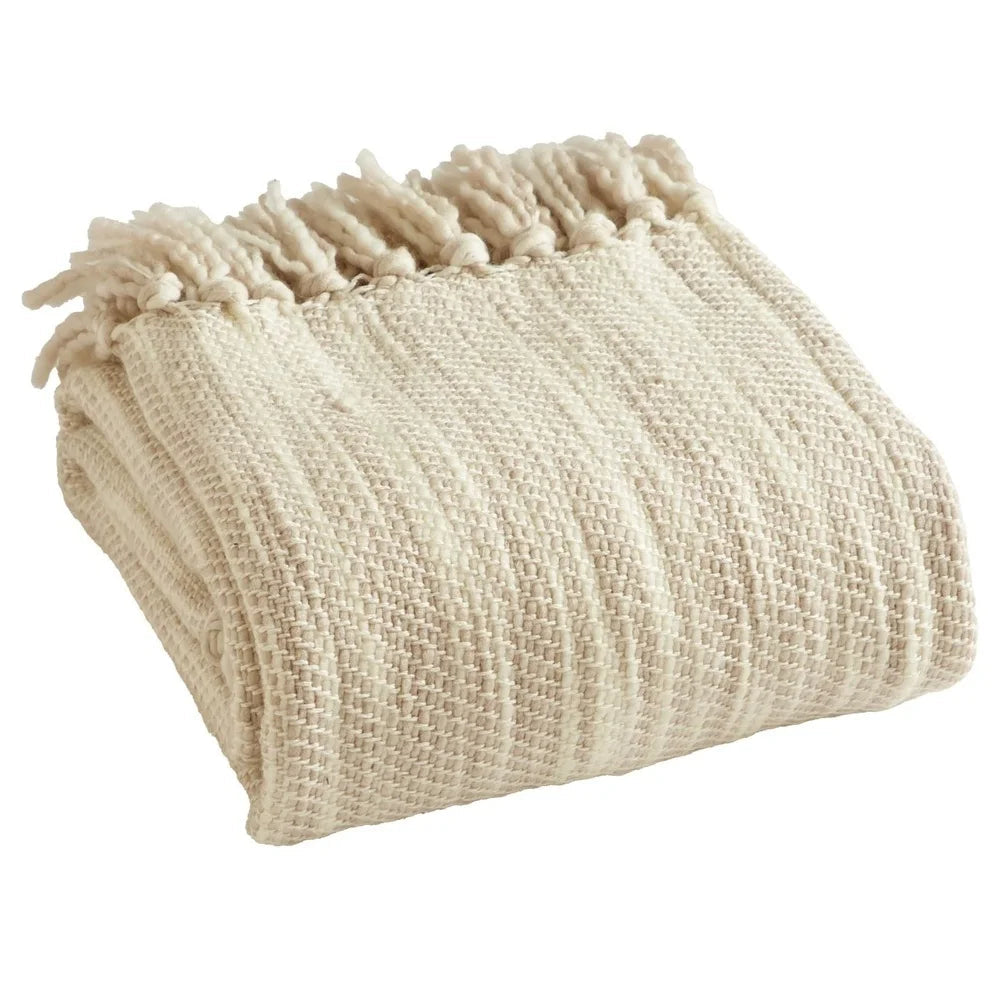 Neutral Woven Throw Blanket 50x60 Soft Durable Fringe