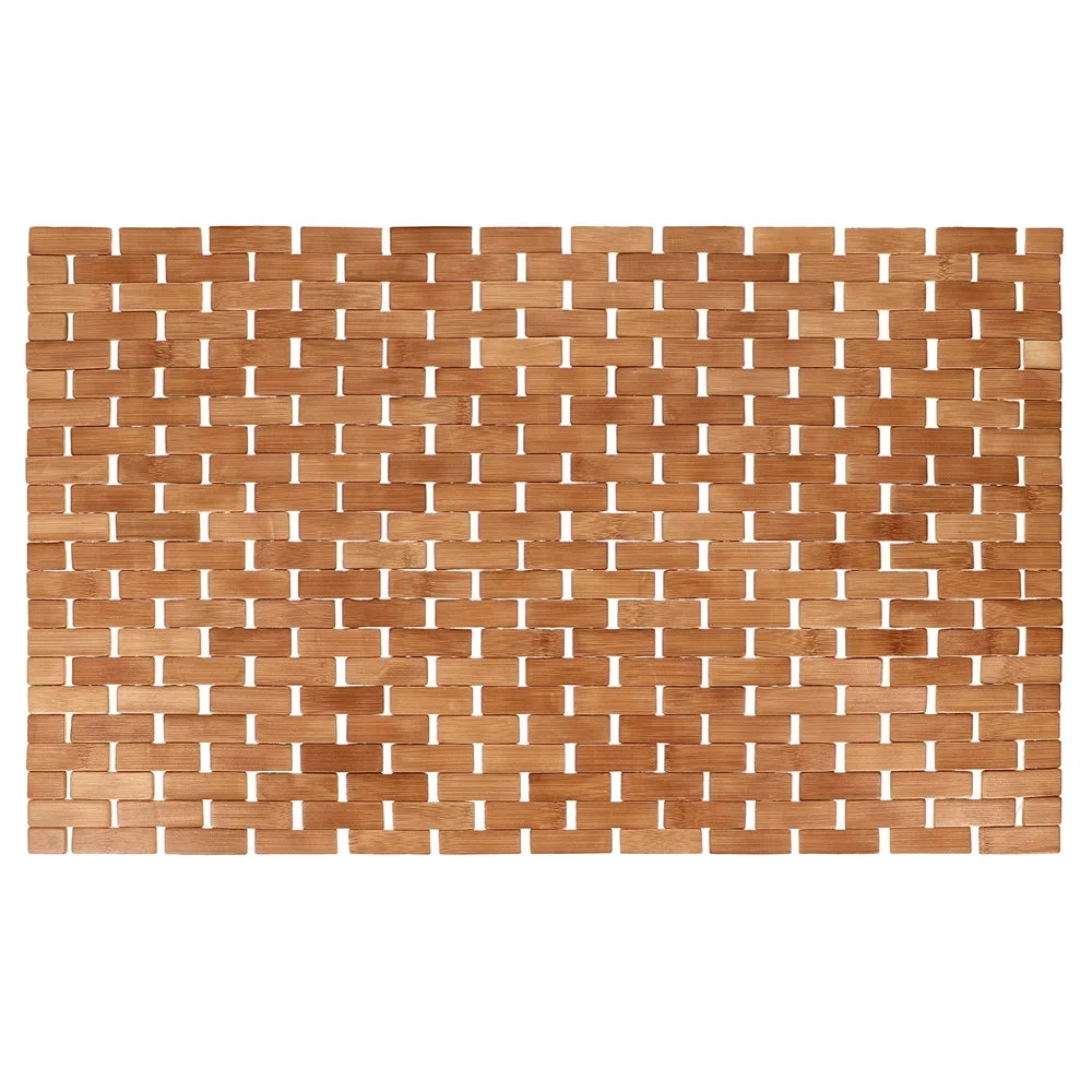 Bamboo Tile Bath Mat Non Slip Water Resistant 18x30 Inches