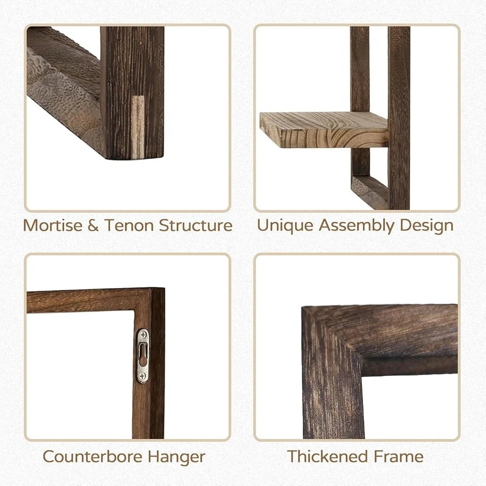 Wood Floating Shelves Rustic Wall Mounted Storage Set