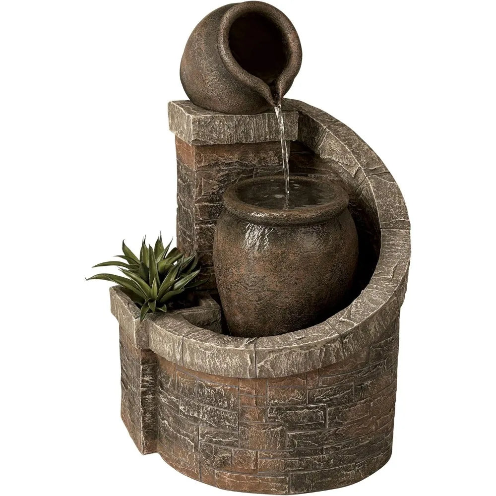 Verona Rustic Floor Fountain 35 Inch High LED Planter Box