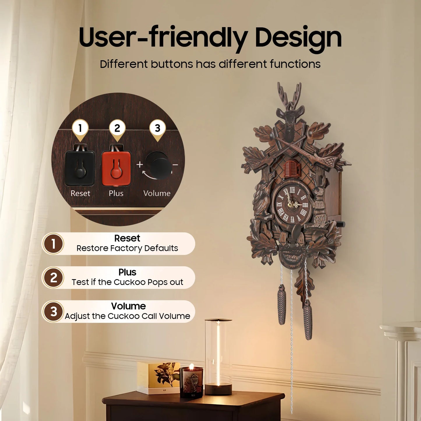 Traditional Black Forest Wall Cuckoo Clock for Living Room