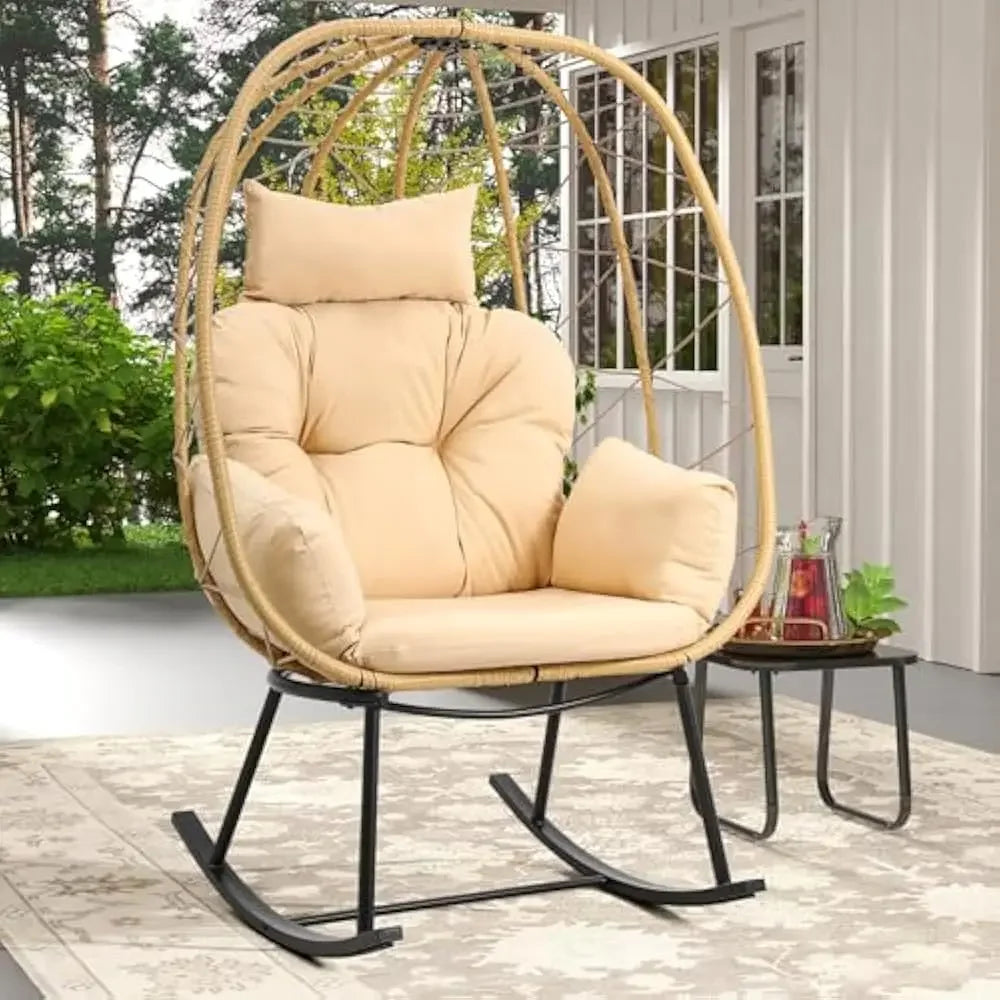Wicker Rocking Egg Chair Rattan Lounger Patio Garden Indoor