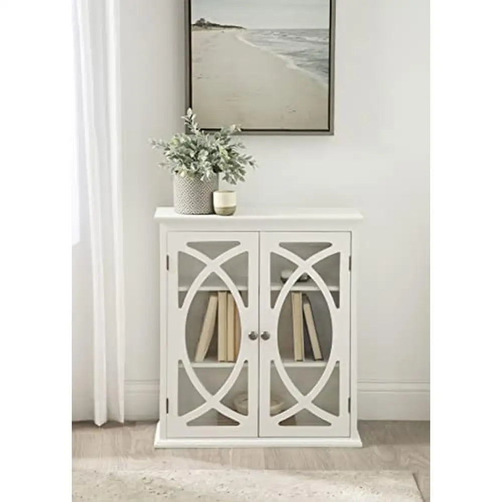 Wood Wall Cabinet White Glass French Doors Storage