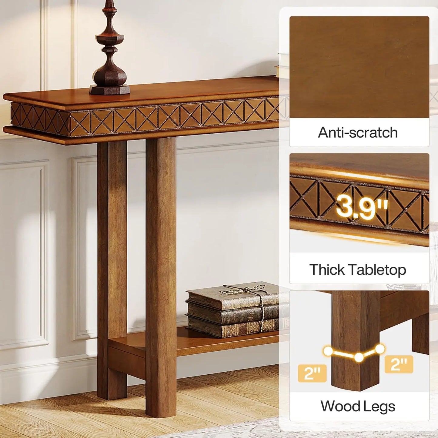 Extra Long Console Table 70.9 Inch 2 Tier Entryway